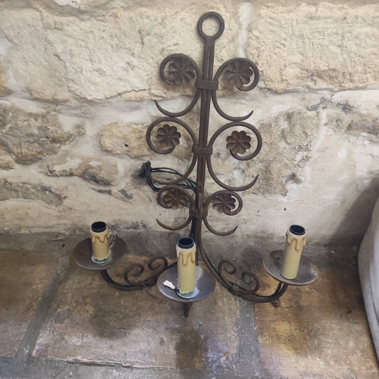 Pair of wrought iron wall lights