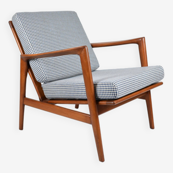 Original scandinavian armchair Stefan, fully restored, 1960s icon, pied de poule, blue