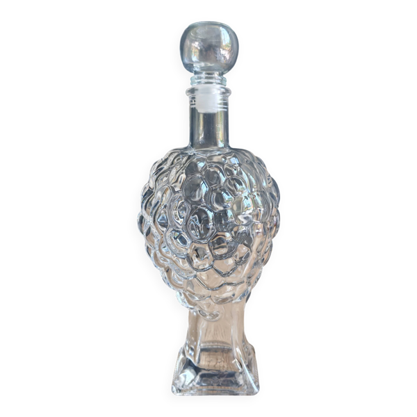 Carafe, bouteille en verre moulé grappe de raisin vintage