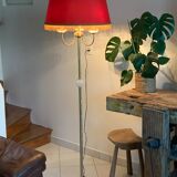 Vintage brass floor lamp in scale and opaline 1950