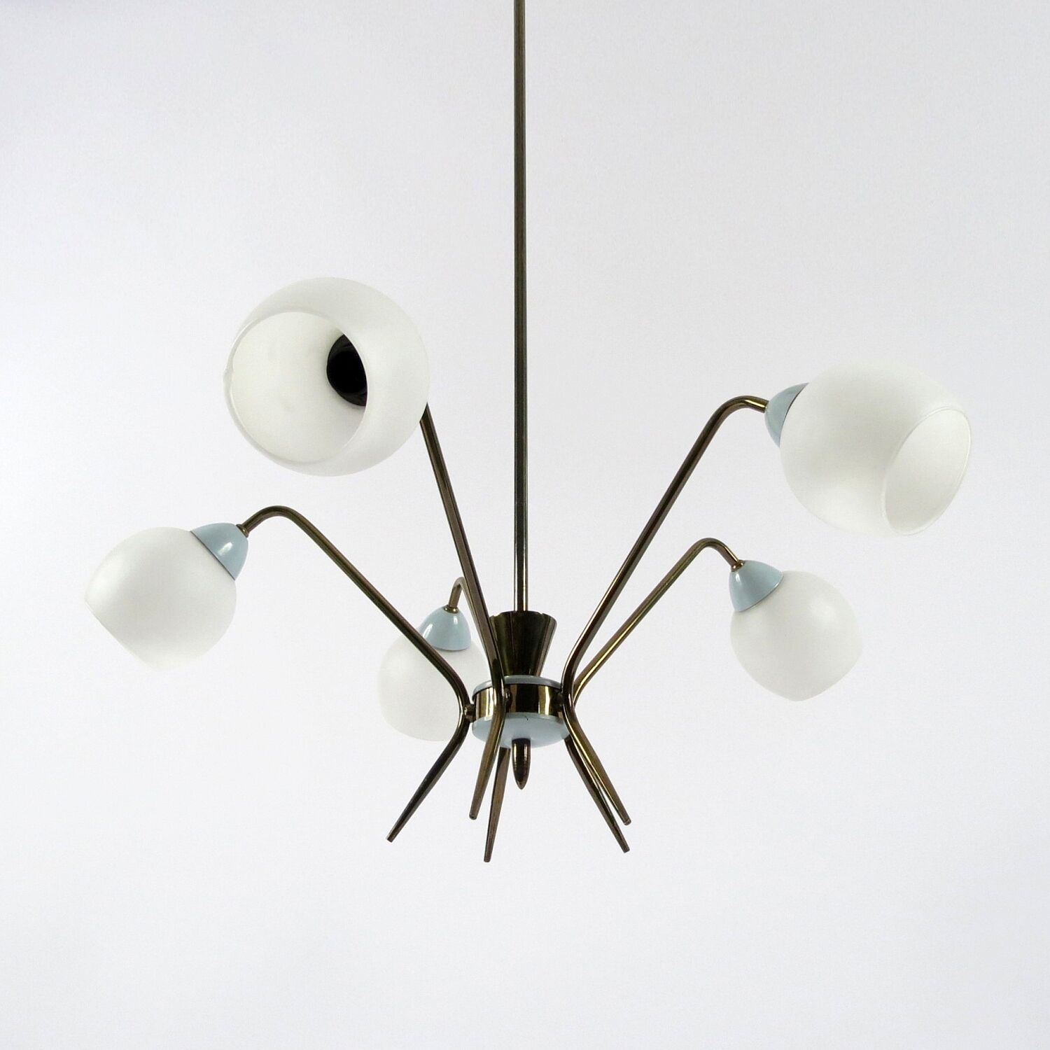 Italian brass and opaline chandelier, 1950s