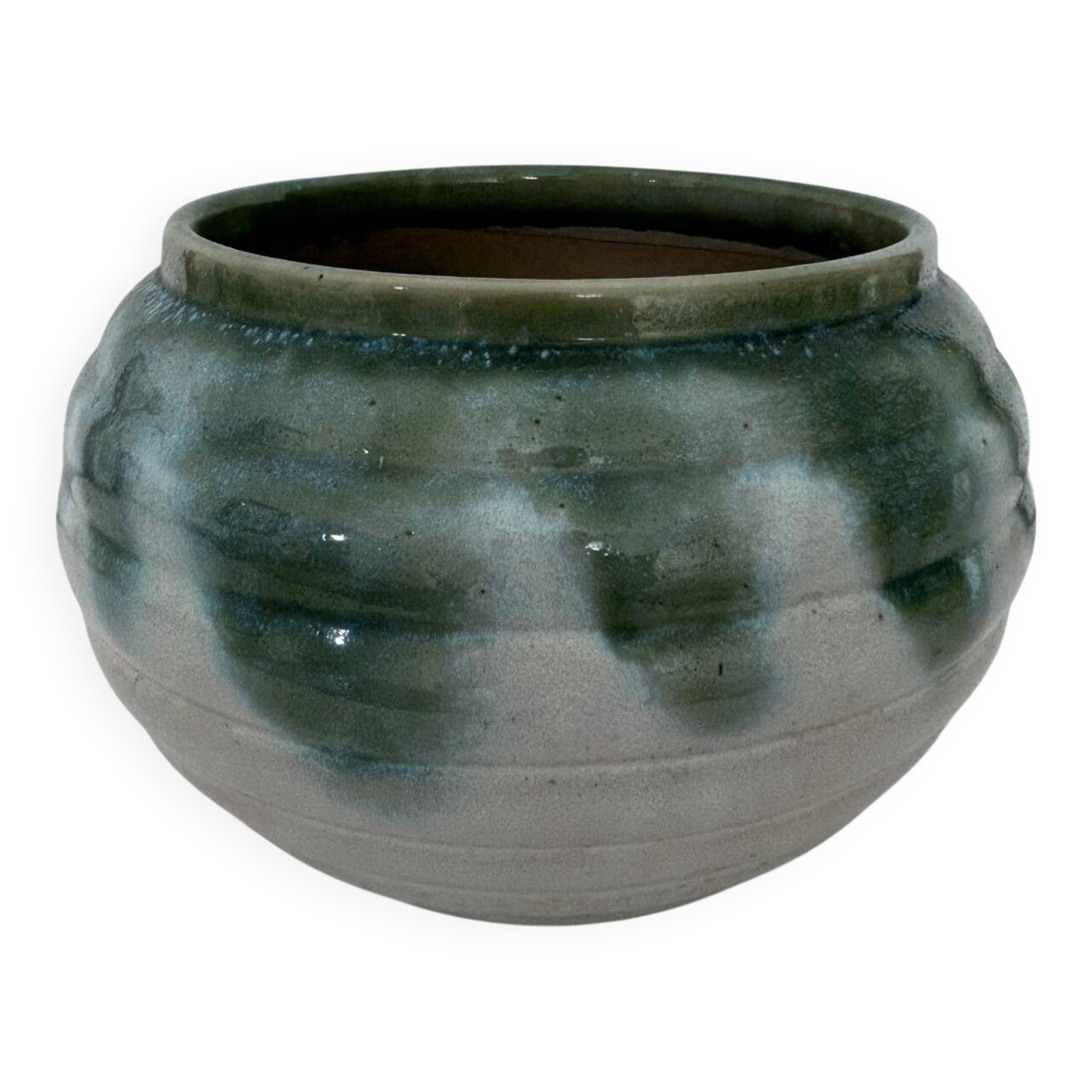 Green flamed stoneware pot