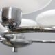 Lustre chromé de style milieu du siècle avec abat-jour en verre opalin, Tchécoslovaquie, années 1950