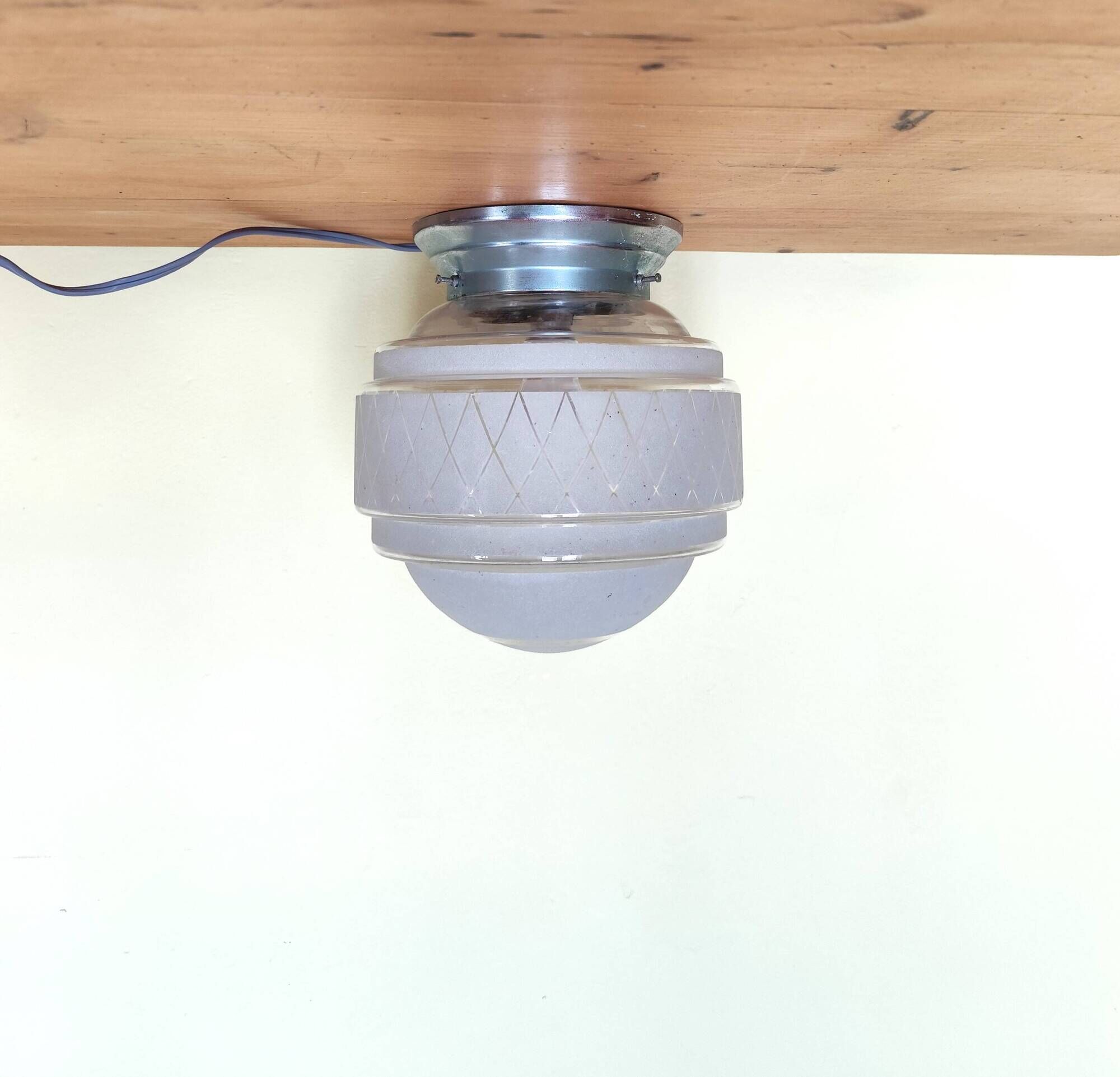 plafonnier des années 40,  globe verre granité opaque -  lampe de table