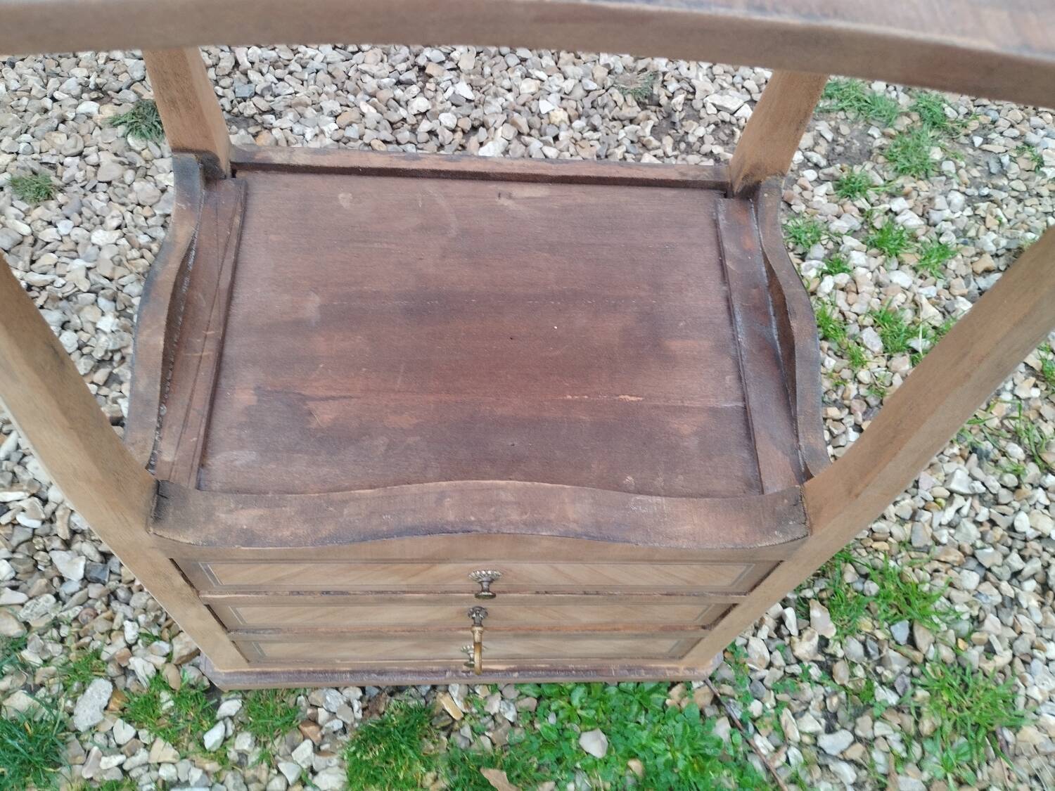 Antique Louis XVI style marquetry bedside table