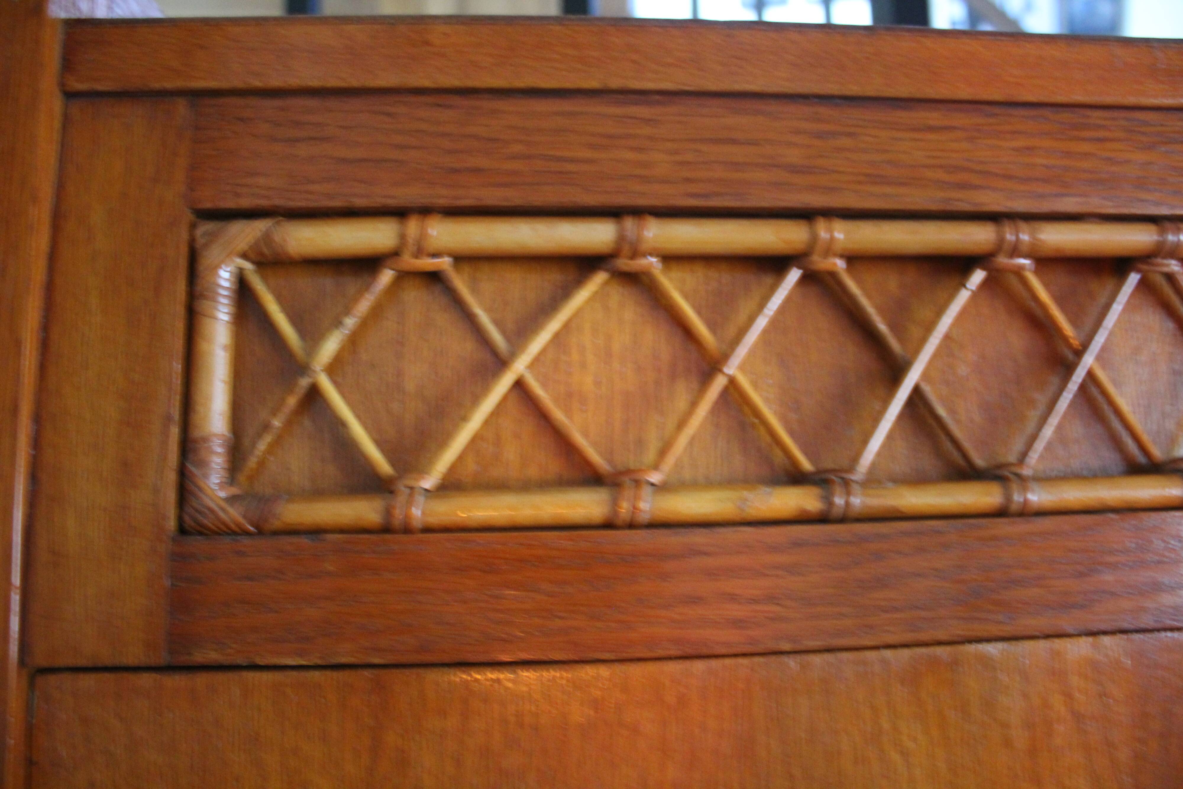 Wood and rattan secretary