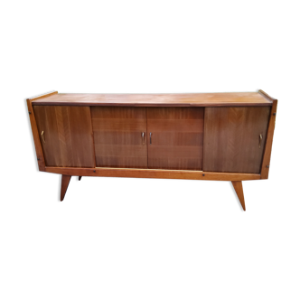 Sideboard of the 50s in oak and mahogany 4 sliding doors compass feet and fins
