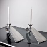 Pair of comma candlesticks by matthew hilton, England, 1980