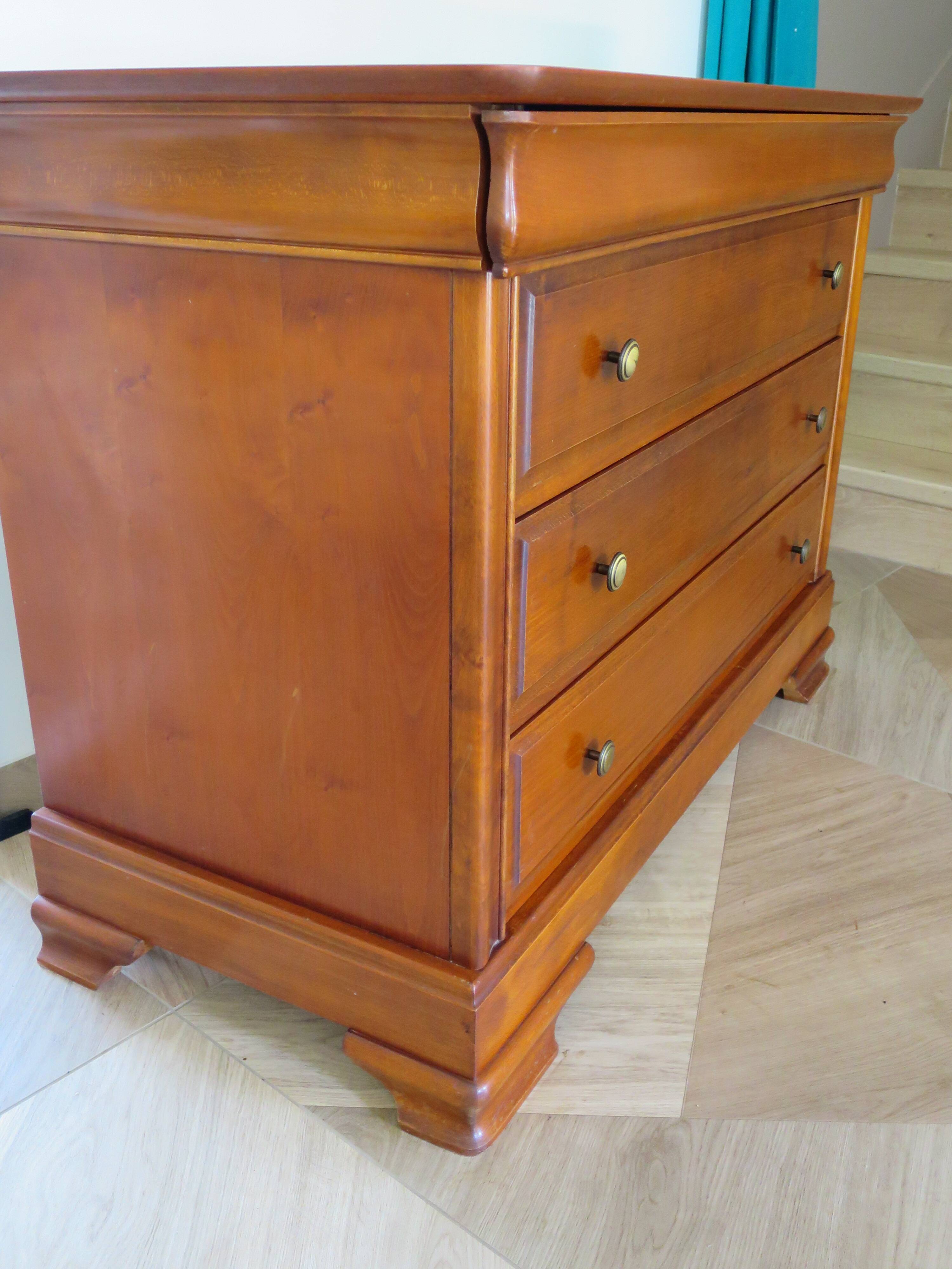 Cherry wood ogee chest of drawers - 4 drawers - 80s - long chest of drawers - Louis Philippe style
