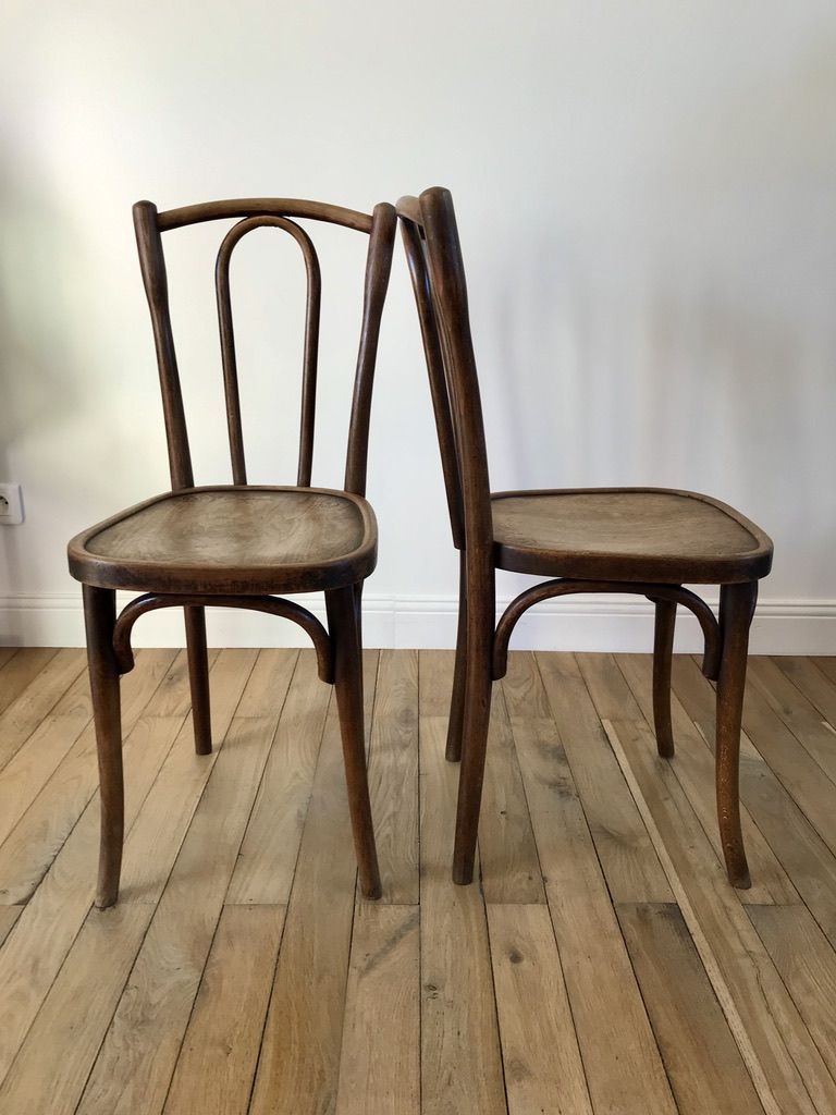 Set of 4 bistro chairs in curved wood of beech Luterma 30s