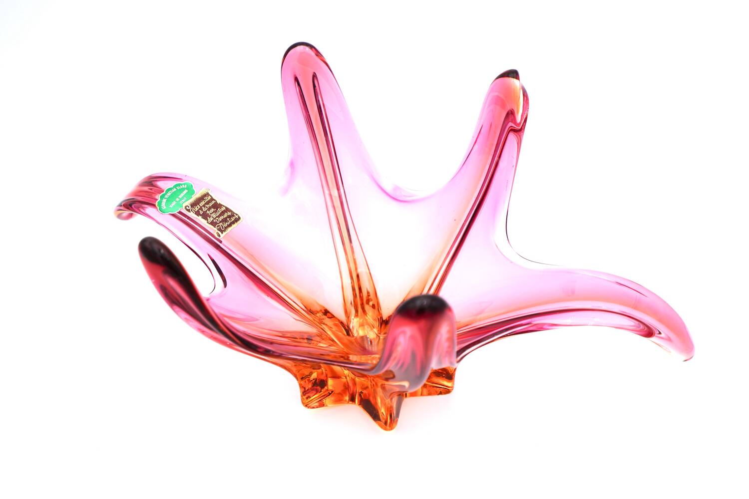 "Starfish" bowl by Murano – Fuchsia Pink & Amber – Circa 1960