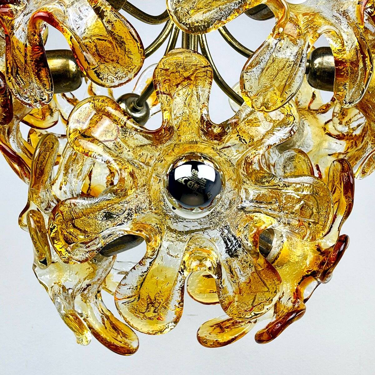 Mid-Century Murano Amber Chandelier by Mazzega, Italy, 1970s