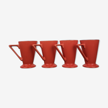 4 red ceramic mugs, Churchill England