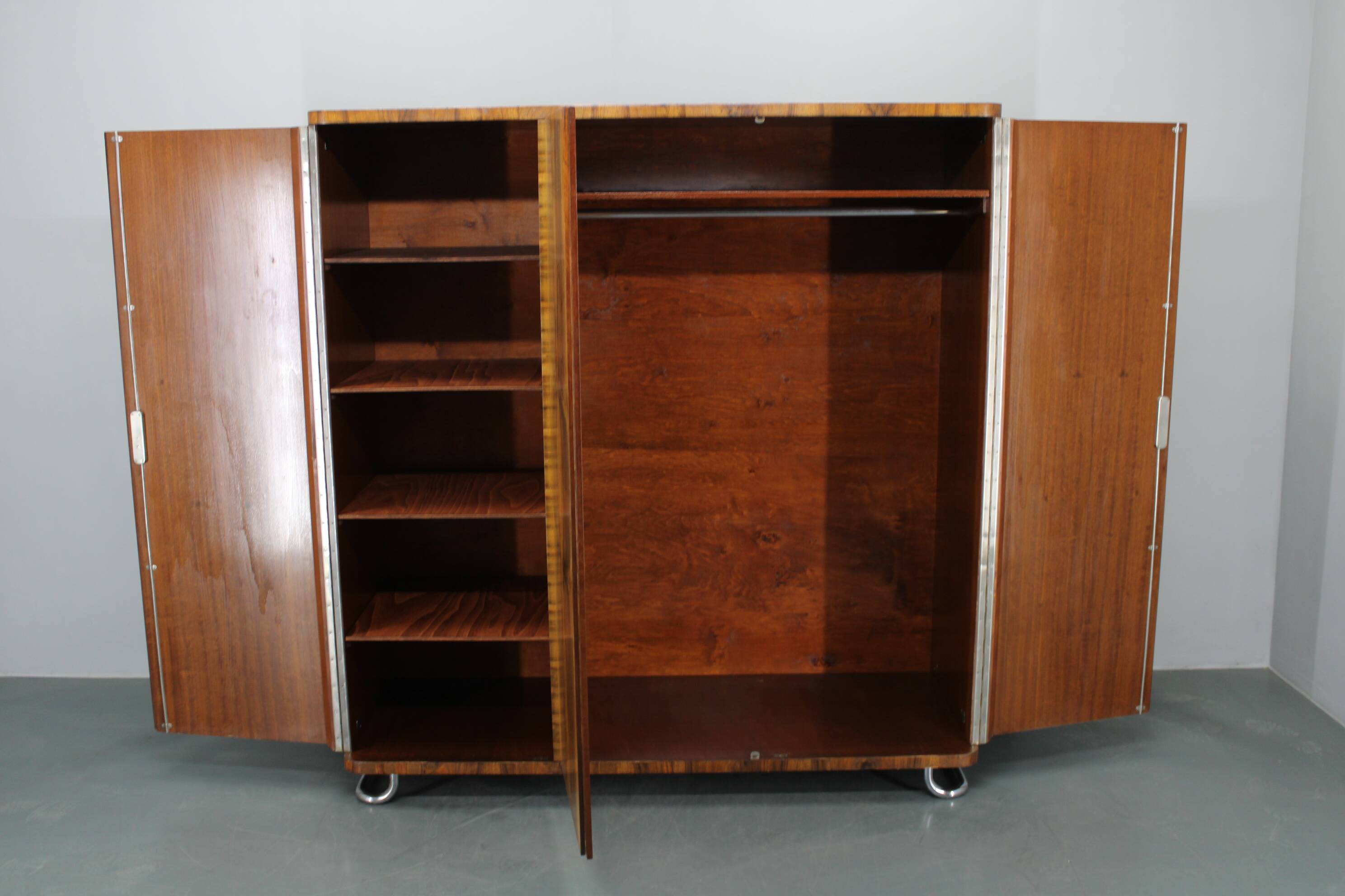 1930s Bauhaus Wardrobe by Vichr & Spol in walnut Finish, Czechoslovakia