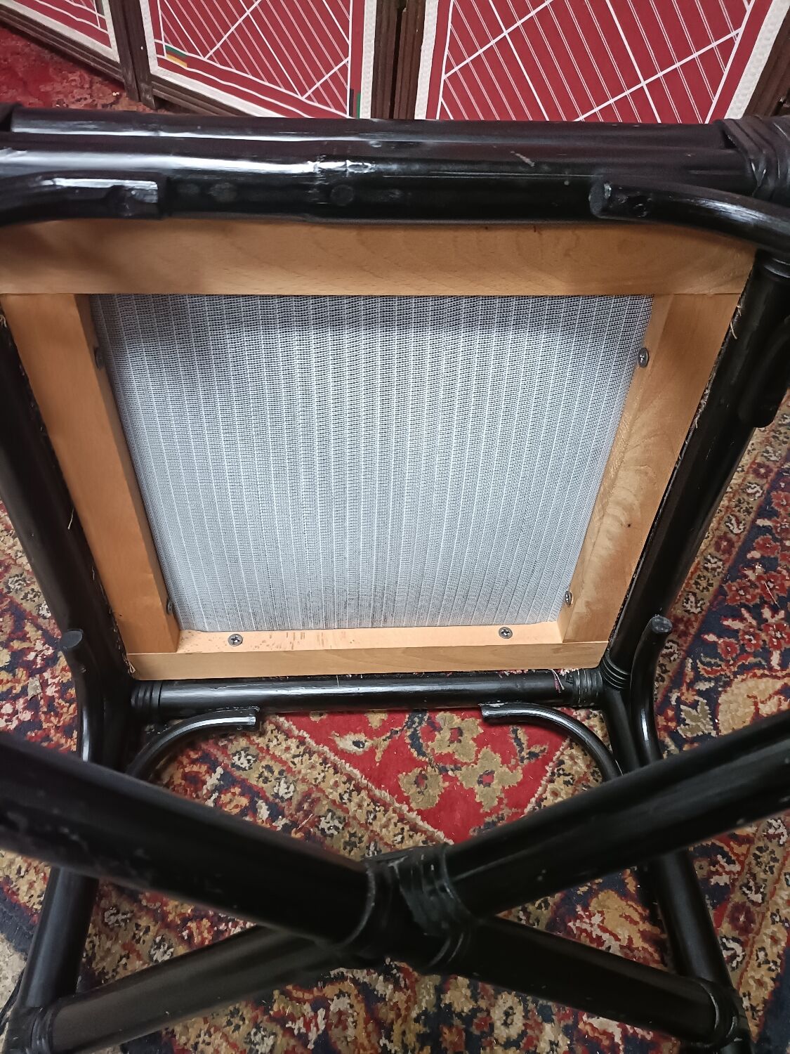 Rattan ottoman stool with woven seat