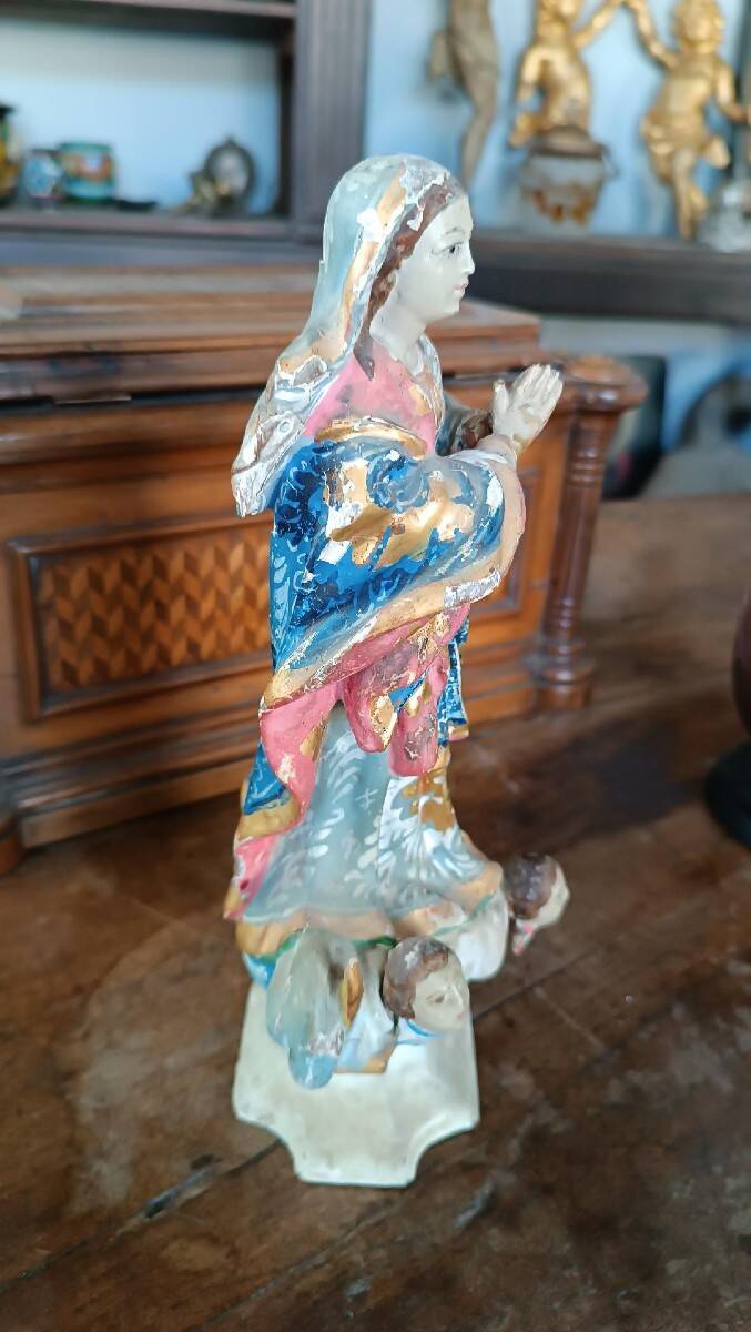 Antique small wooden sculpture, Immaculate Virgin, South America, 19th century