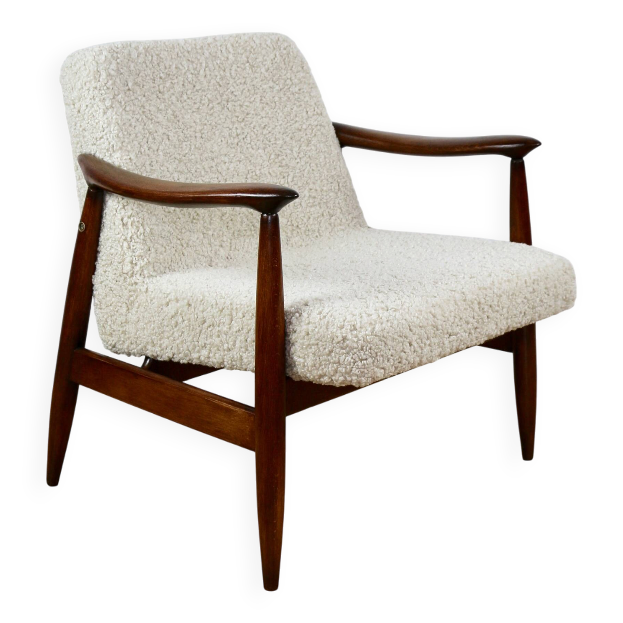 Vintage armchair GFM 300-202 design J.Kedziorek Loft 70s vintage beige boucle lamb - 2 pieces available