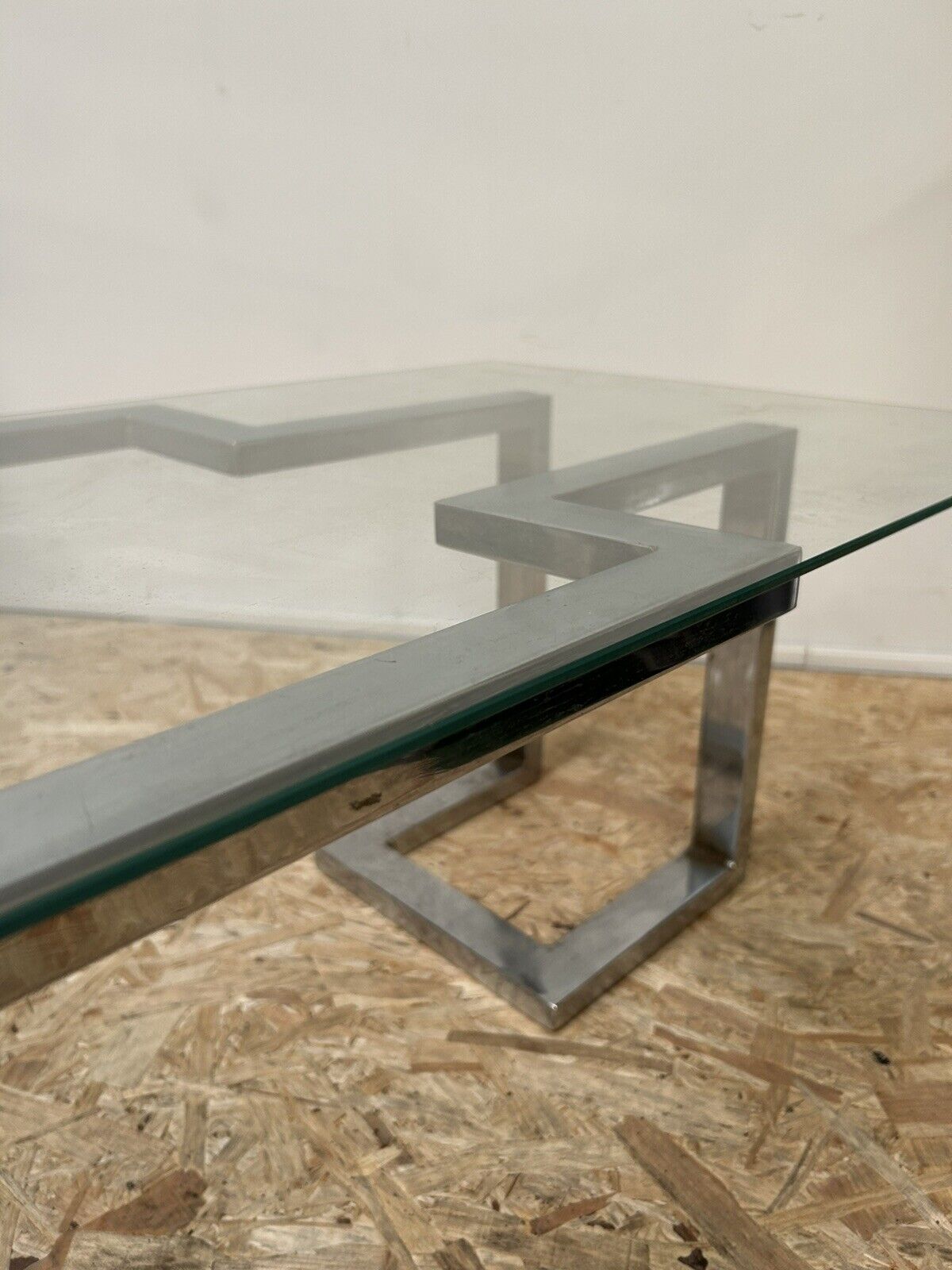 Old glass and chrome coffee table, 70