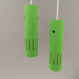Trombone hanging lamps, refurbished, repainted in beautiful green colours