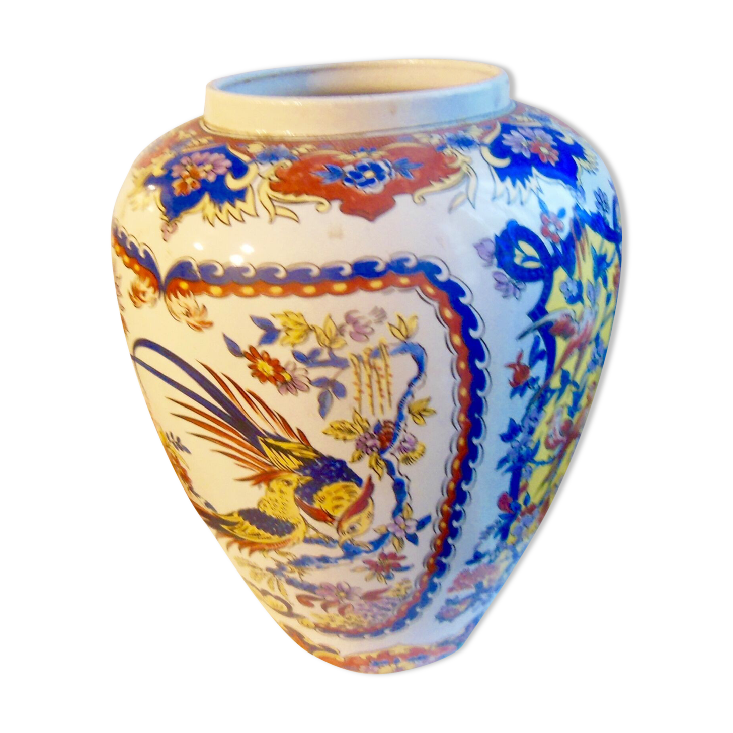 Vase with bird decoration signed y . p derevua