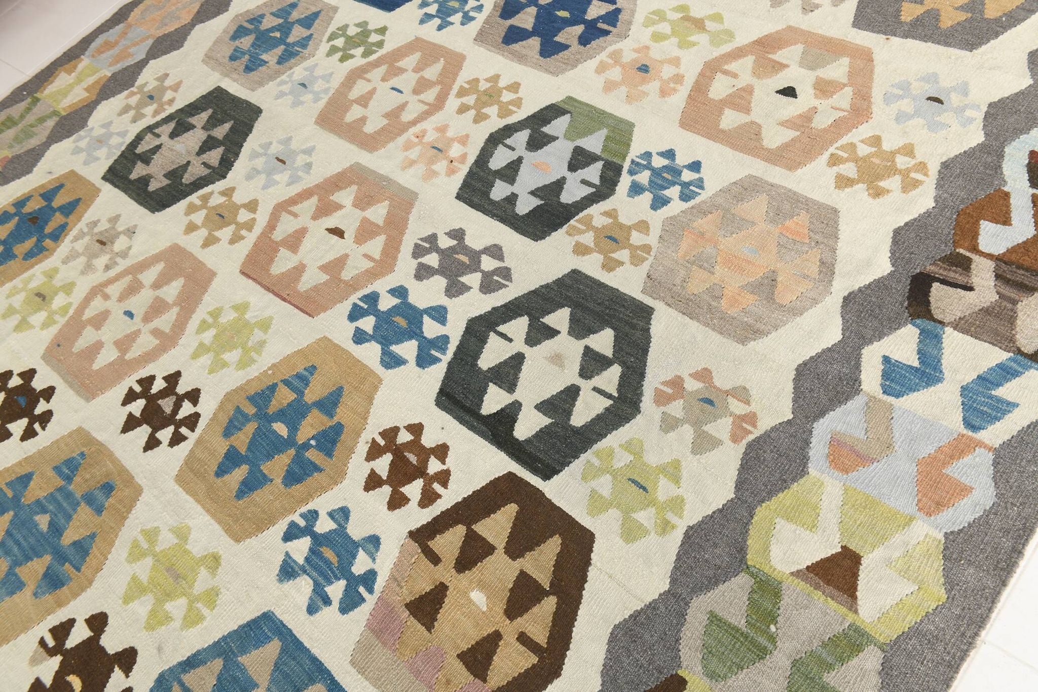 9x11 Geomtric Rare Style Luxury Kilim Rug, Large Area Vintage Kilim Rug