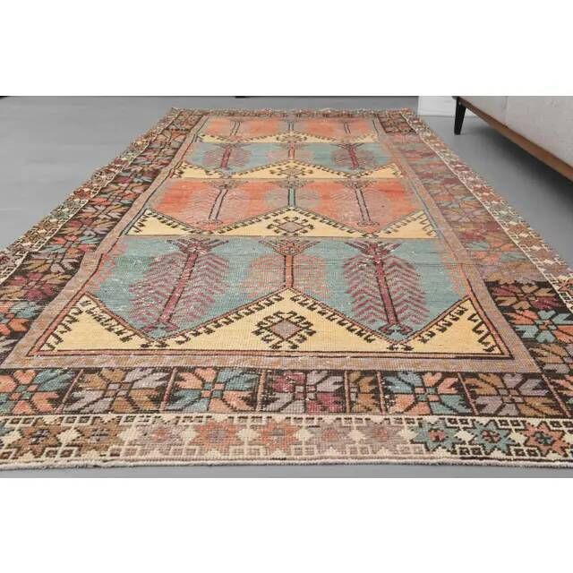 1970s Vintage Turkish Hand-Knotted Wool Cotton Orange Runner Rug 143x339