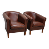 Fauteuils de club en cuir couleur cognac néerlandais vintage, ensemble de 2