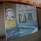 Oil on canvas street in the village of Cotignac (Provence)