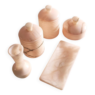 Mid Century Pink Alabaster Vanity or Bathroom Set, Handmade in Spain ci. 1960s