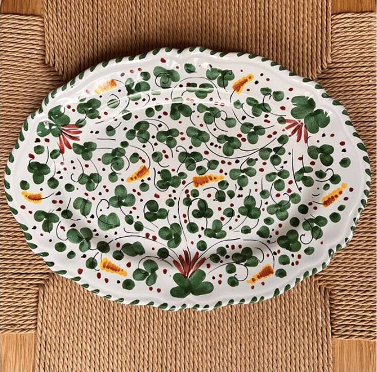 Oval dish 35cm green flowers