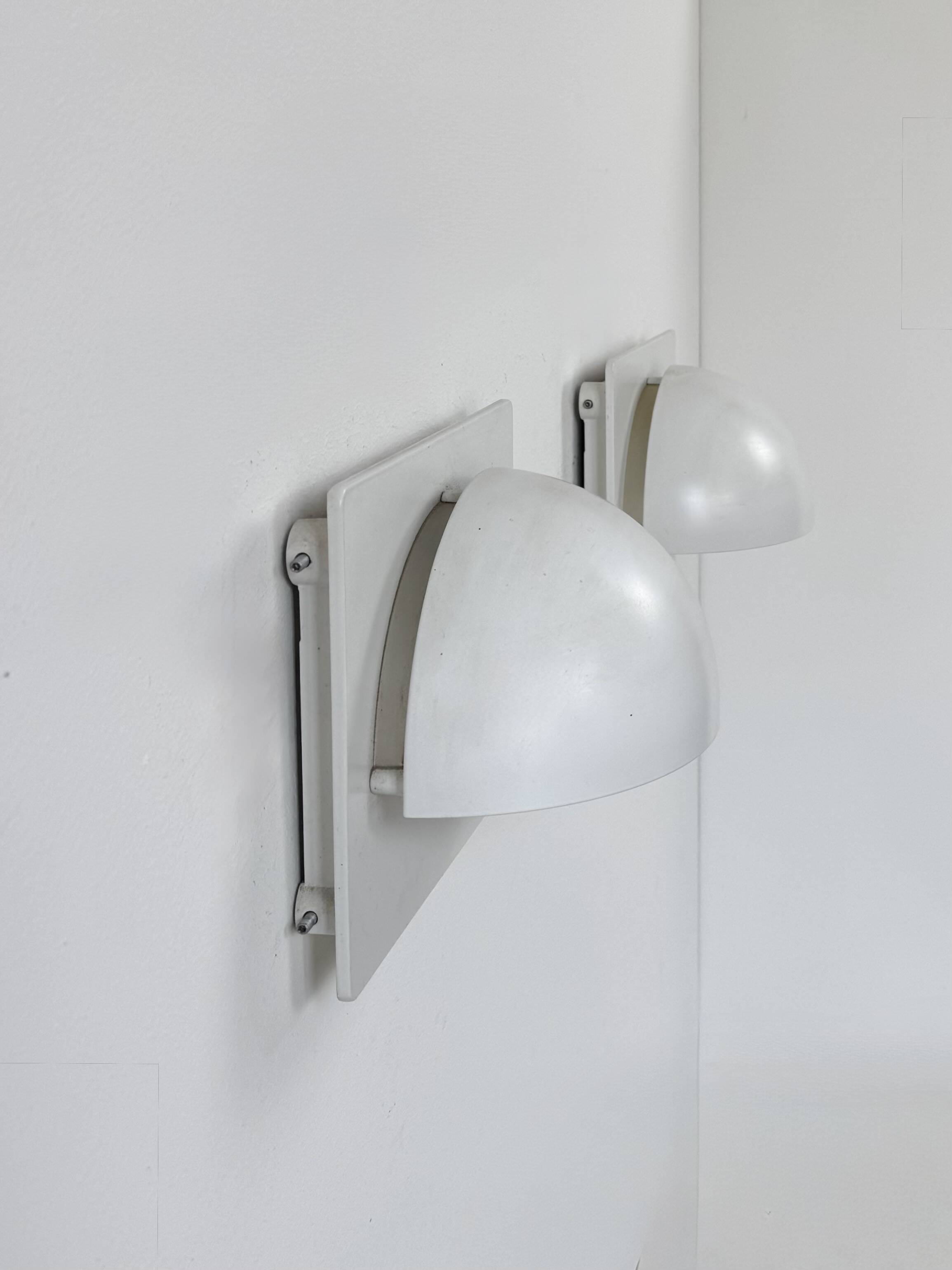 Pair of vintage Louis Poulsen wall lights, matte white lacquered metal, Sweden, 1980.