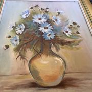 Painting of a bouquet of blue flowers, oil on canvas, signed.
