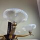 Lustre moderniste français en bois, laiton et verres opalescents