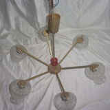 Chandelier in golden metal and vintage red pvc