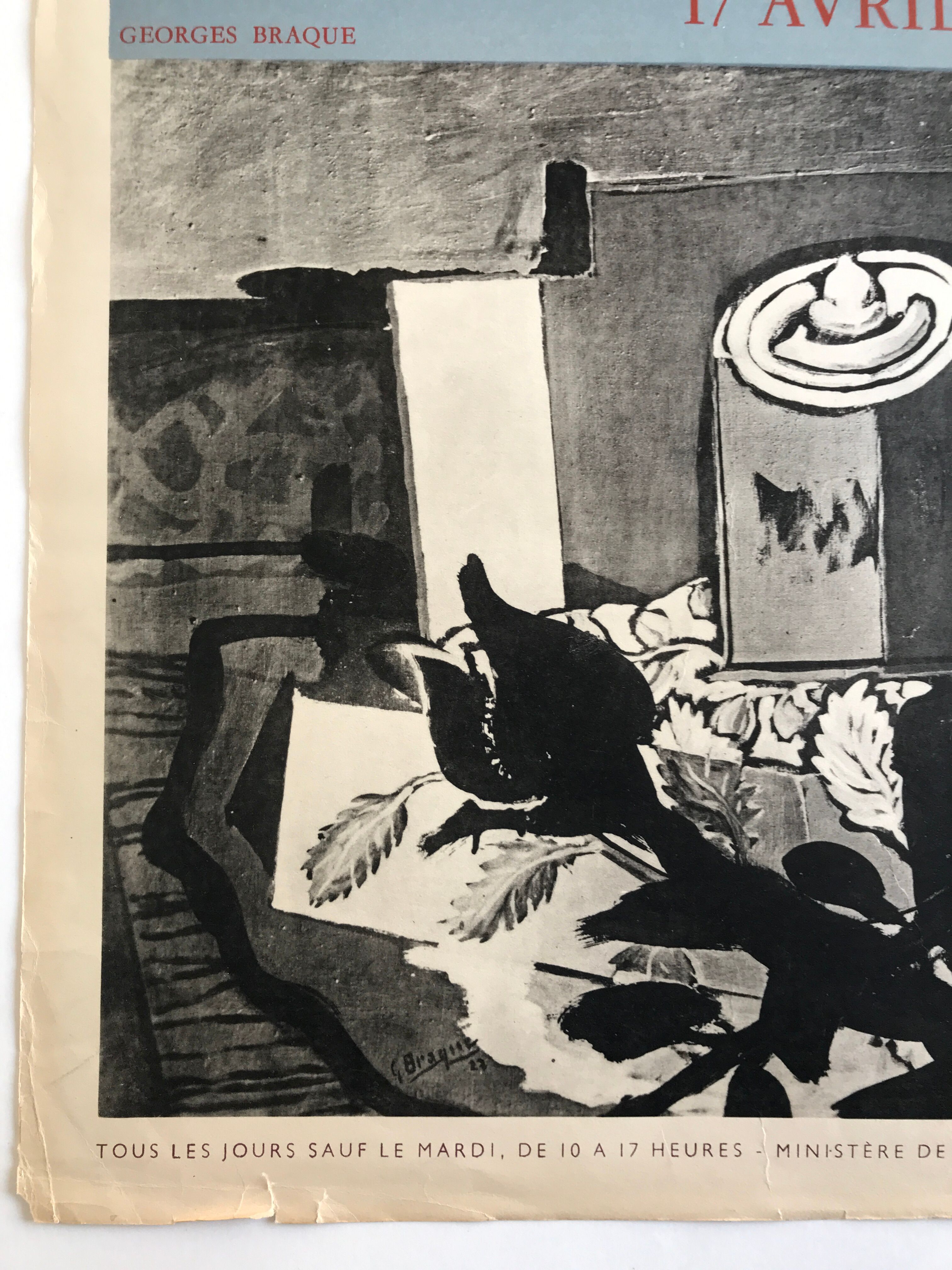 Original lithographed poster exhibition George Braque, Orangerie des Tuileries, 1952