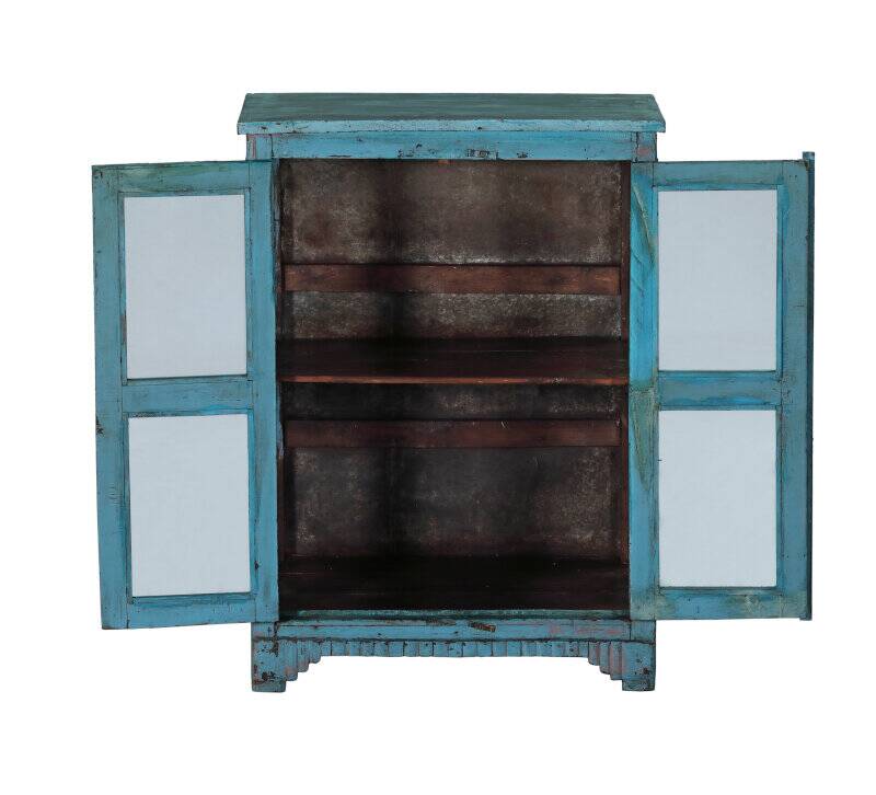 Blue display cabinet, sideboard, teak wood, India