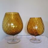 Ensemble de 2 vases vintages en forme de verre jaune moutarde
