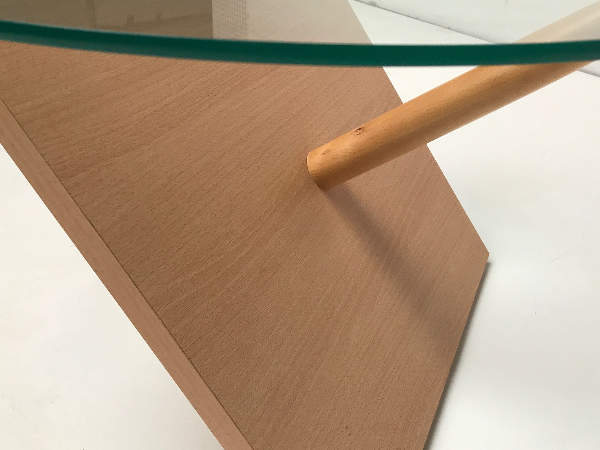 Sculptural beech wood and glass round coffee table Netherlands 1990s