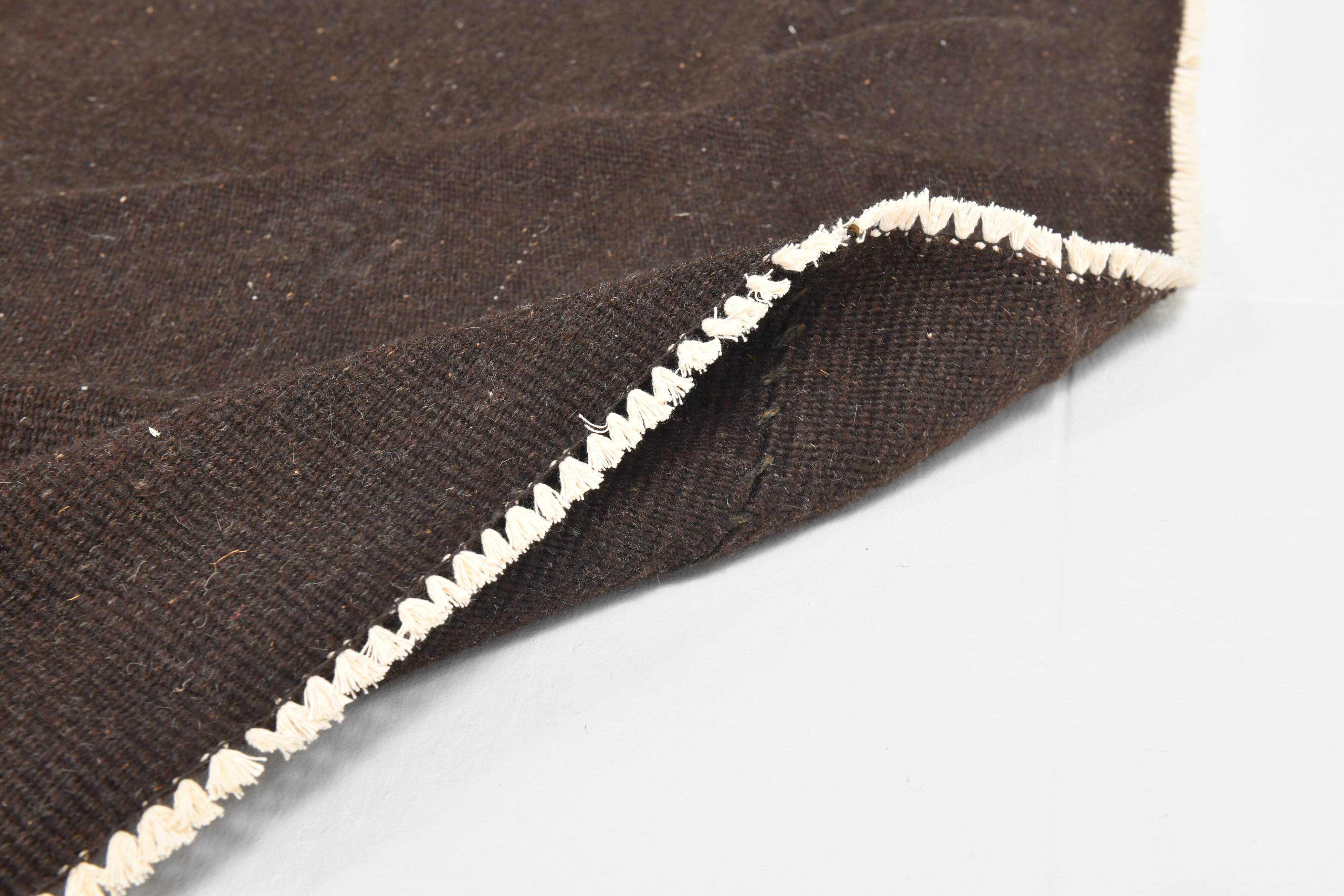 Turkish Dark Brown Modern Vintage Kilim Rug, 320x367Cm