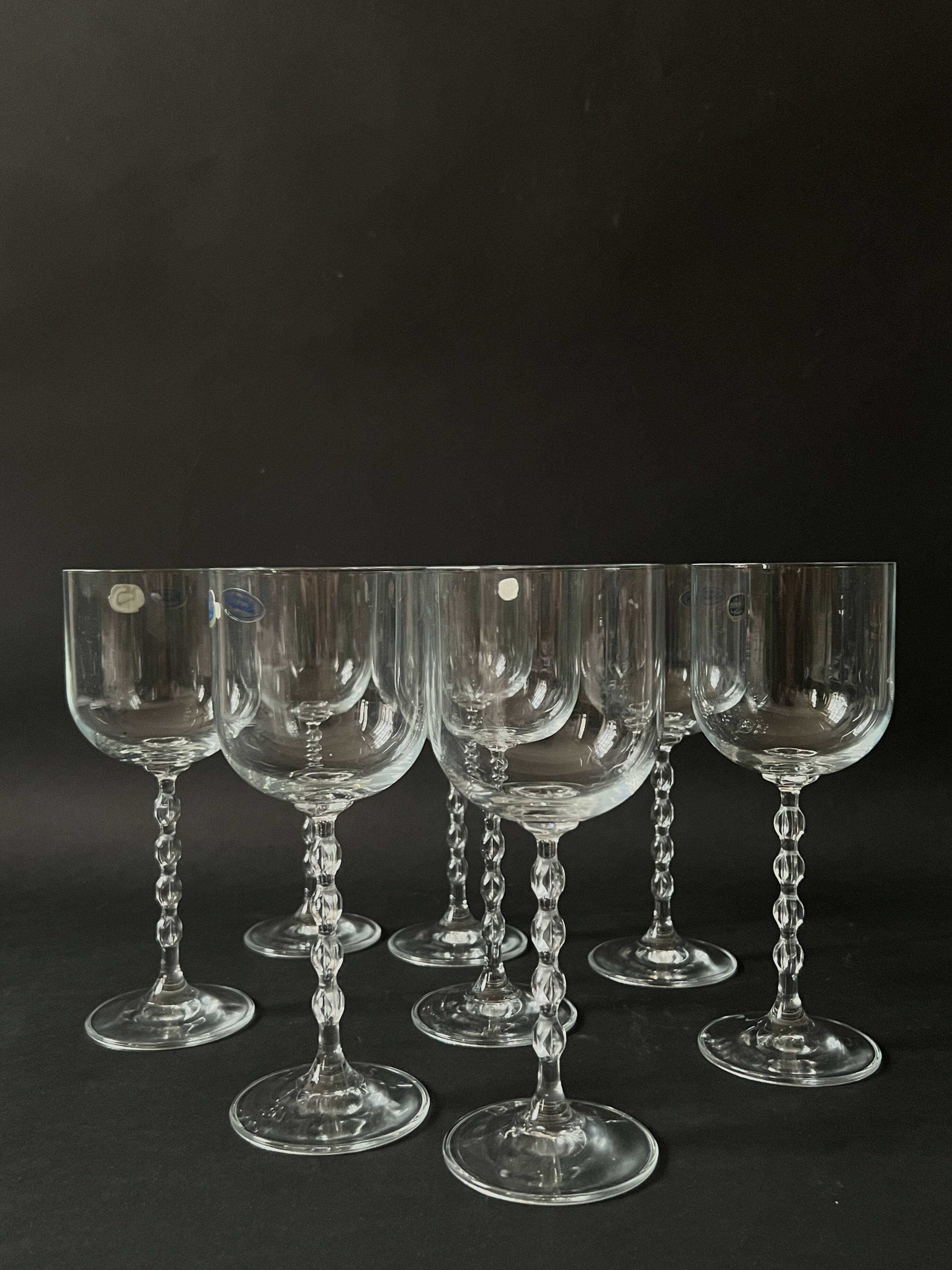set of 8 genuine crystal wine glasses with Venetian beads