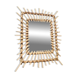 Vintage rectangular rattan mirror