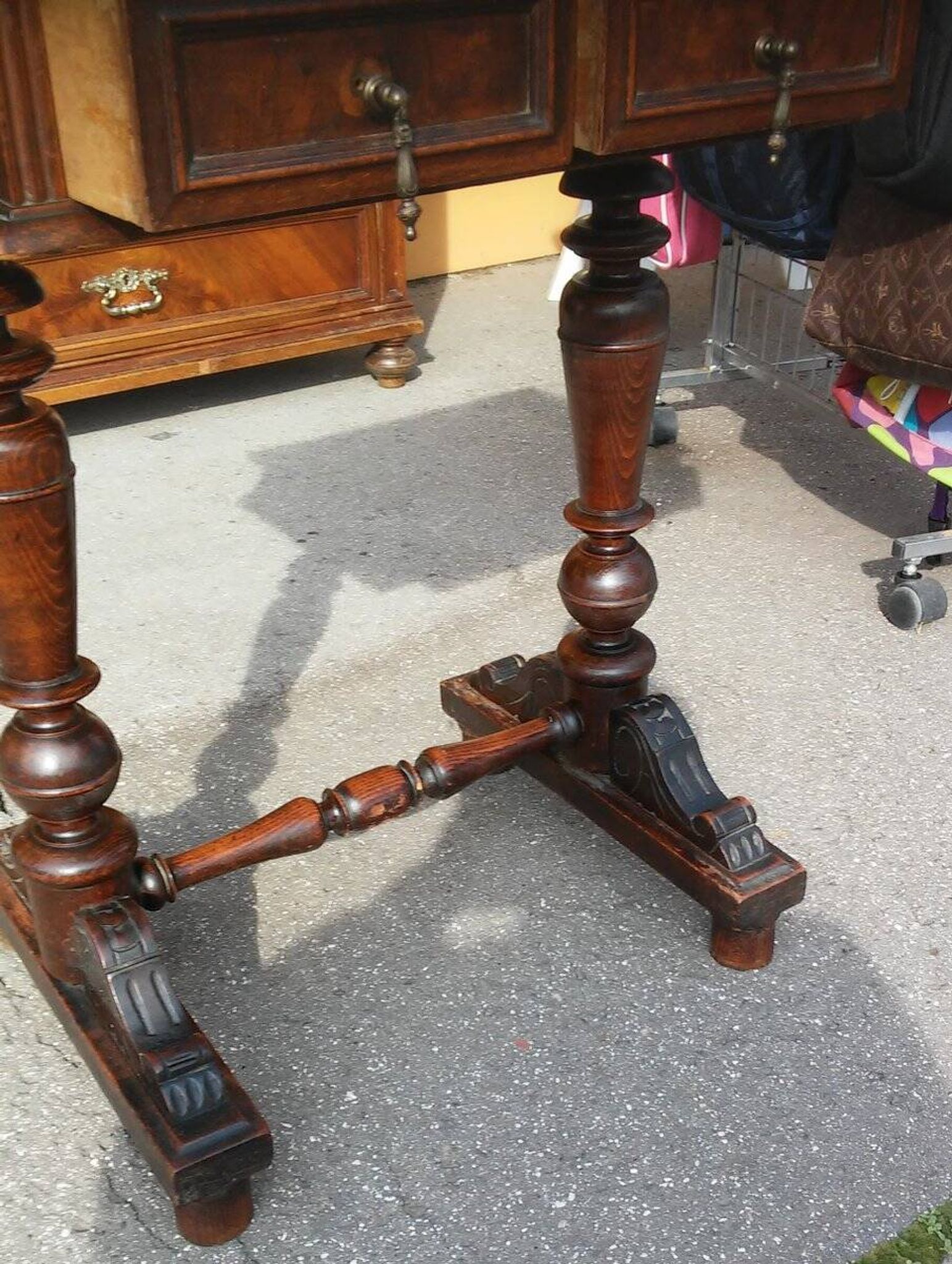 Baroque Viennese console in brown wood with a veined black marble top — late 19th century.