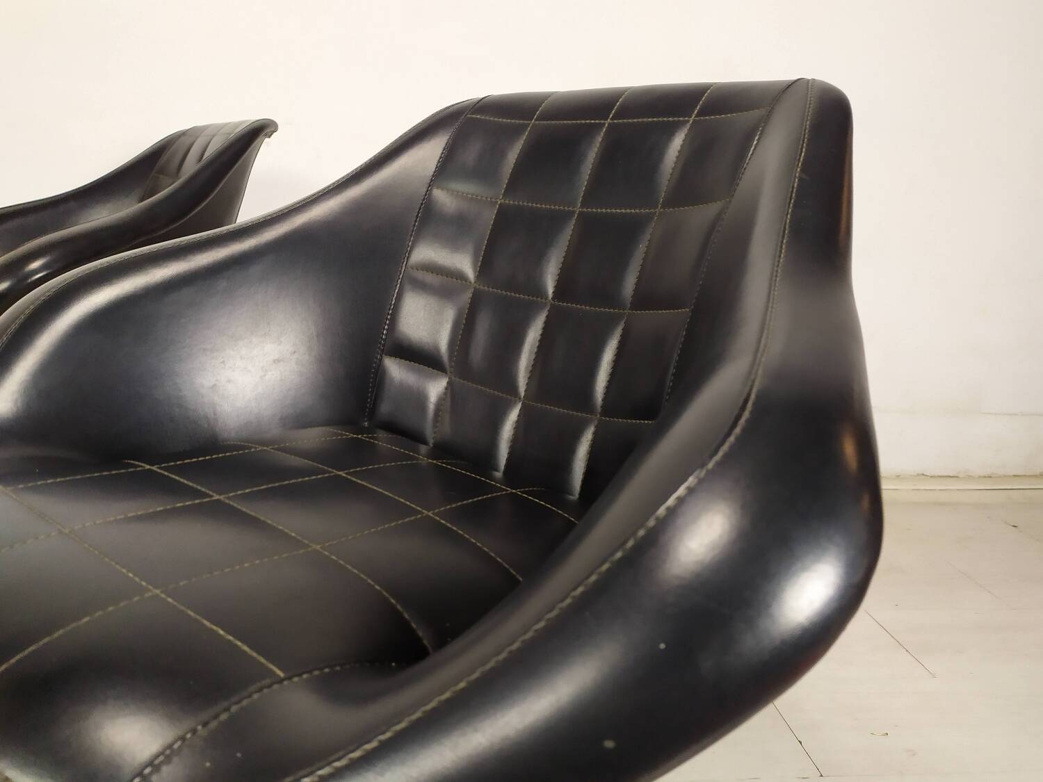 Vintage black skai armchairs