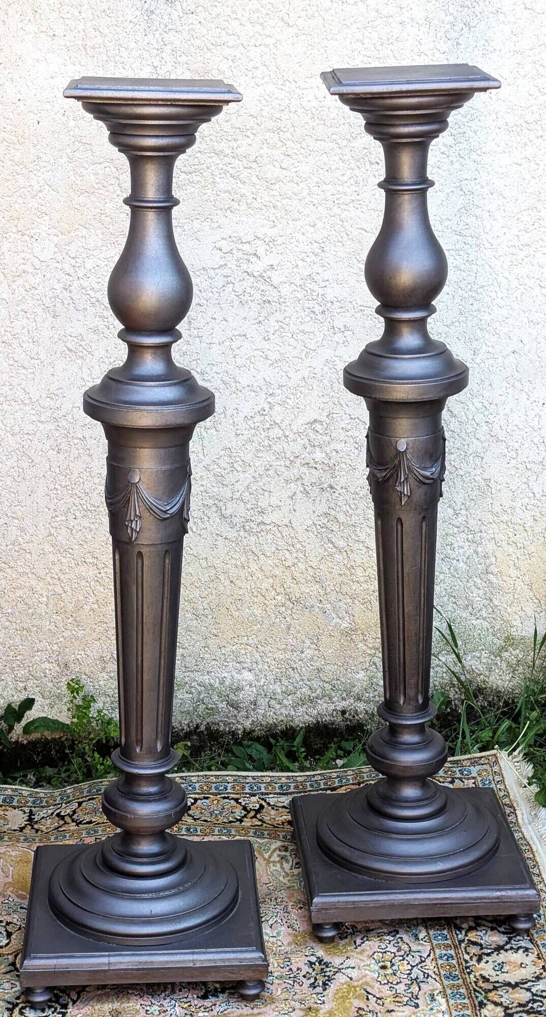 Pair of Grey Painted Wooden Pedestal Columns, Napoleon III Period