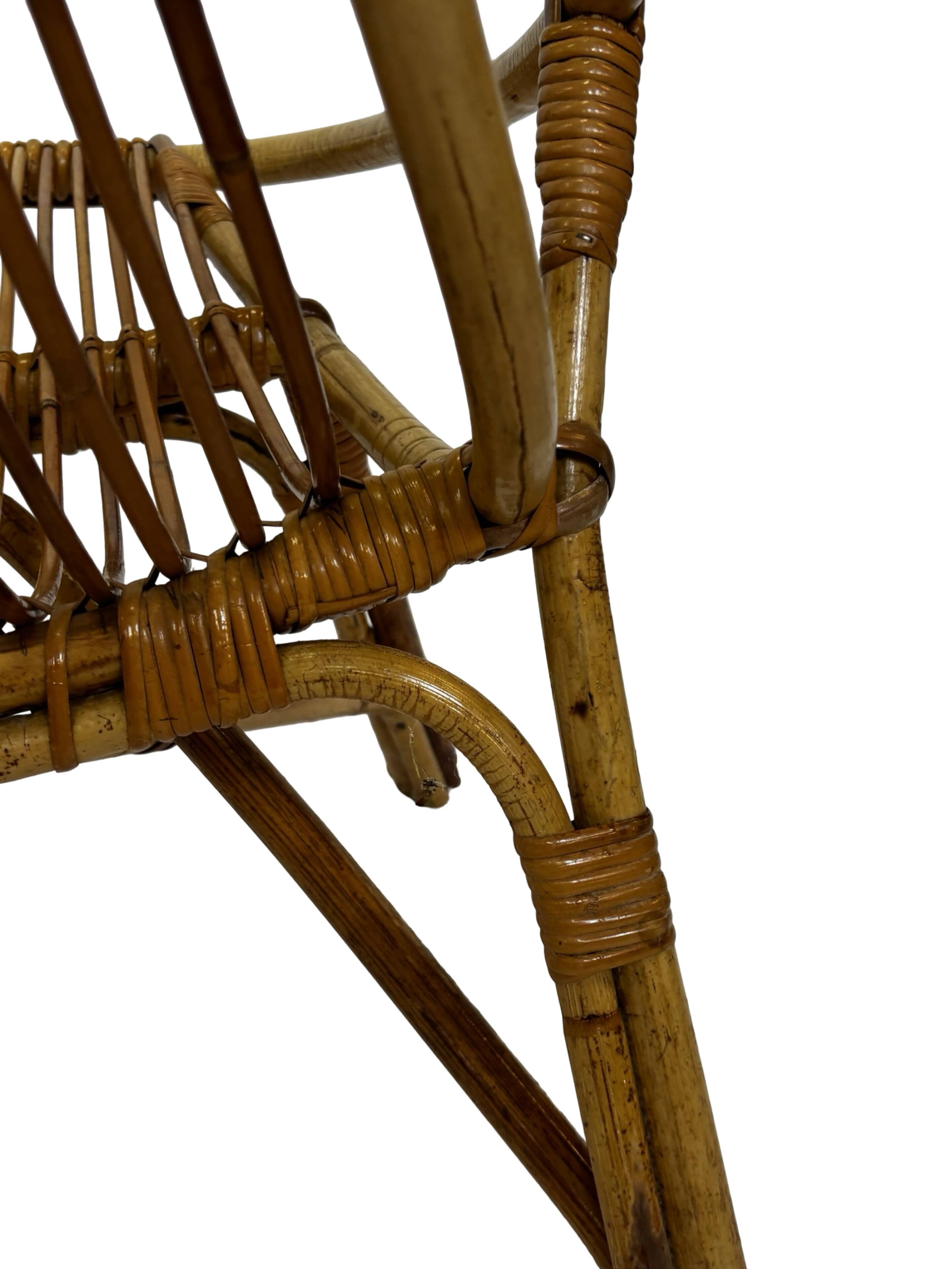 Ensemble vintage de 4 fauteuils club en rotin Rohe Noordwolde 1960