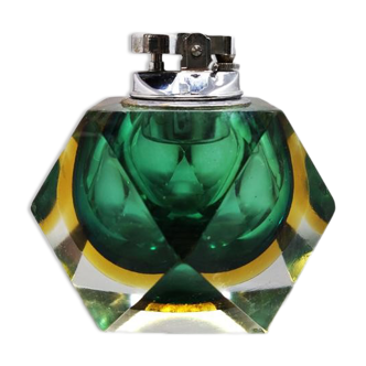 1960s Stunning Green Table Lighter in Murano Sommerso Glass By Flavio Poli for Seguso