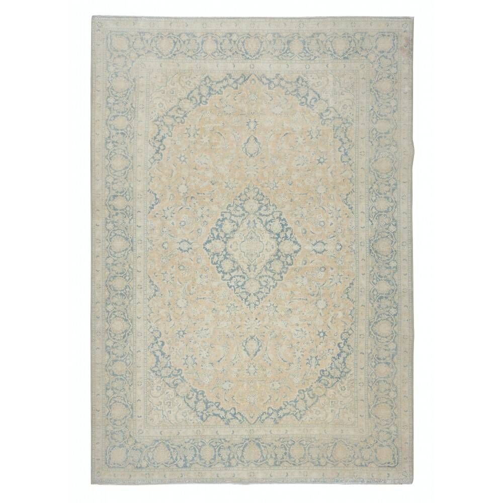 One of a kind Hand-knotted Turkish Area Rug. Vintage Beige Large Carpet for Rustic, Country & Farmhouse Decor