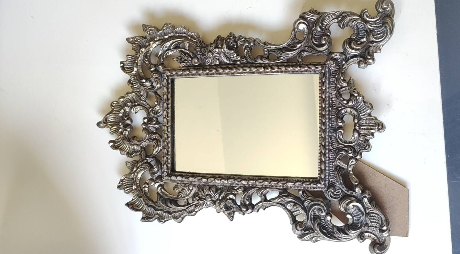Antique/Rocaille/Louis XV Style Table Mirror. In silver-plated bronze