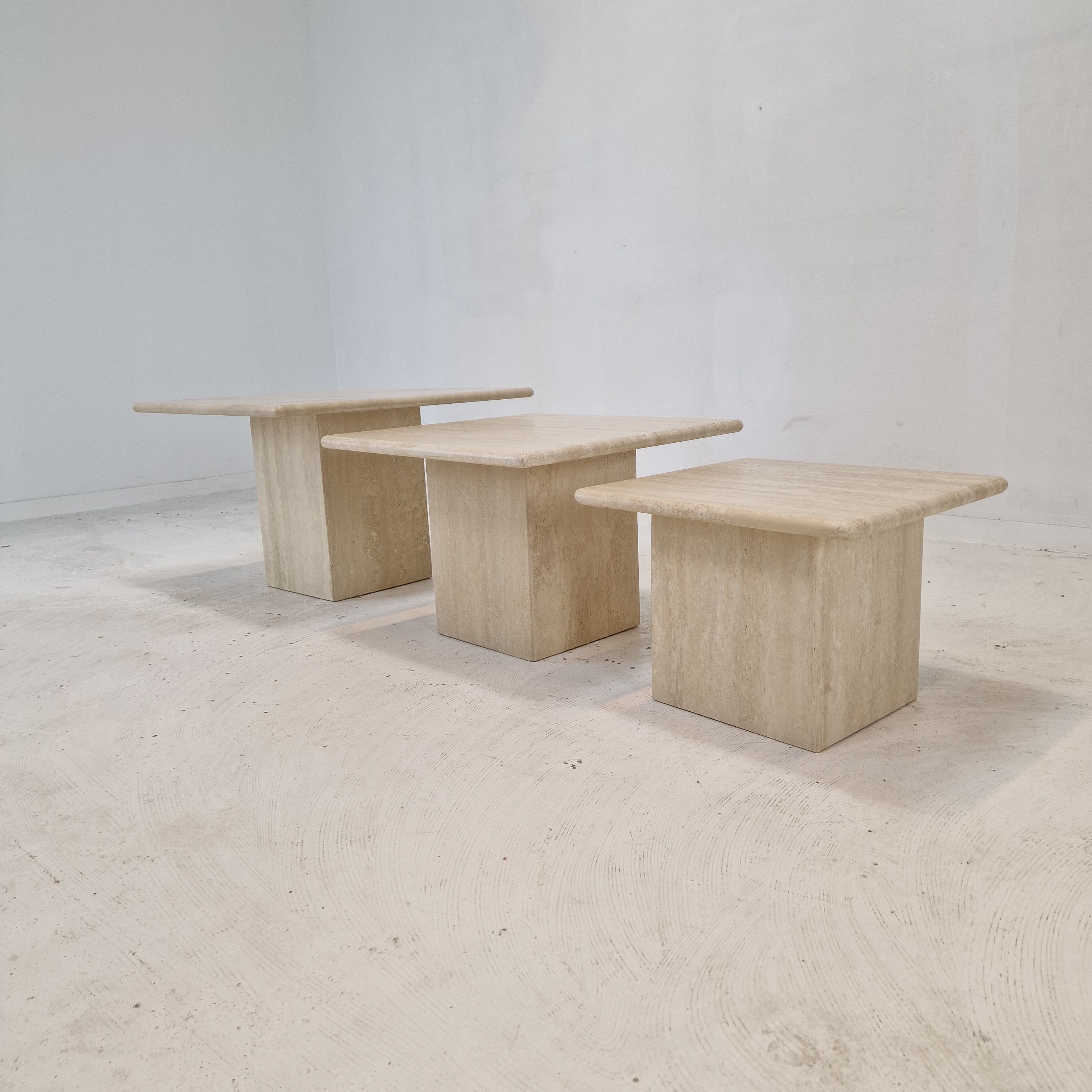 Set of 3 italian travertine coffee or side tables, 1980s