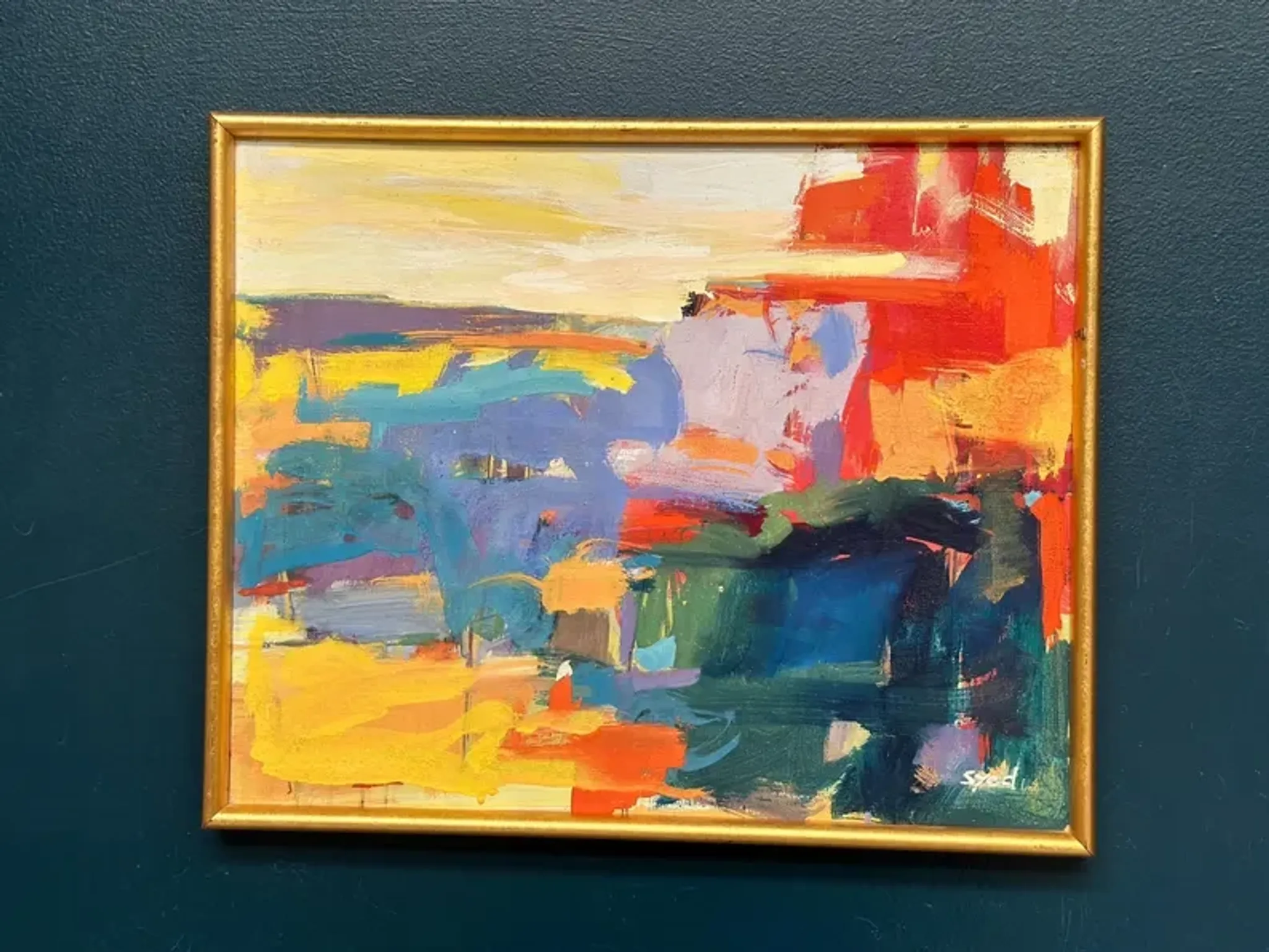 Original Oil on Canvas – “Abstract” by Ubaid Syed – Signed – Vintage & Framed – 53 × 43 cm (20.9" × 16.9")